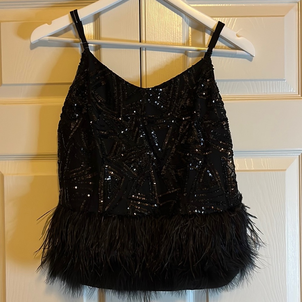 Black Sequin Adjustable Strap Top - image 1